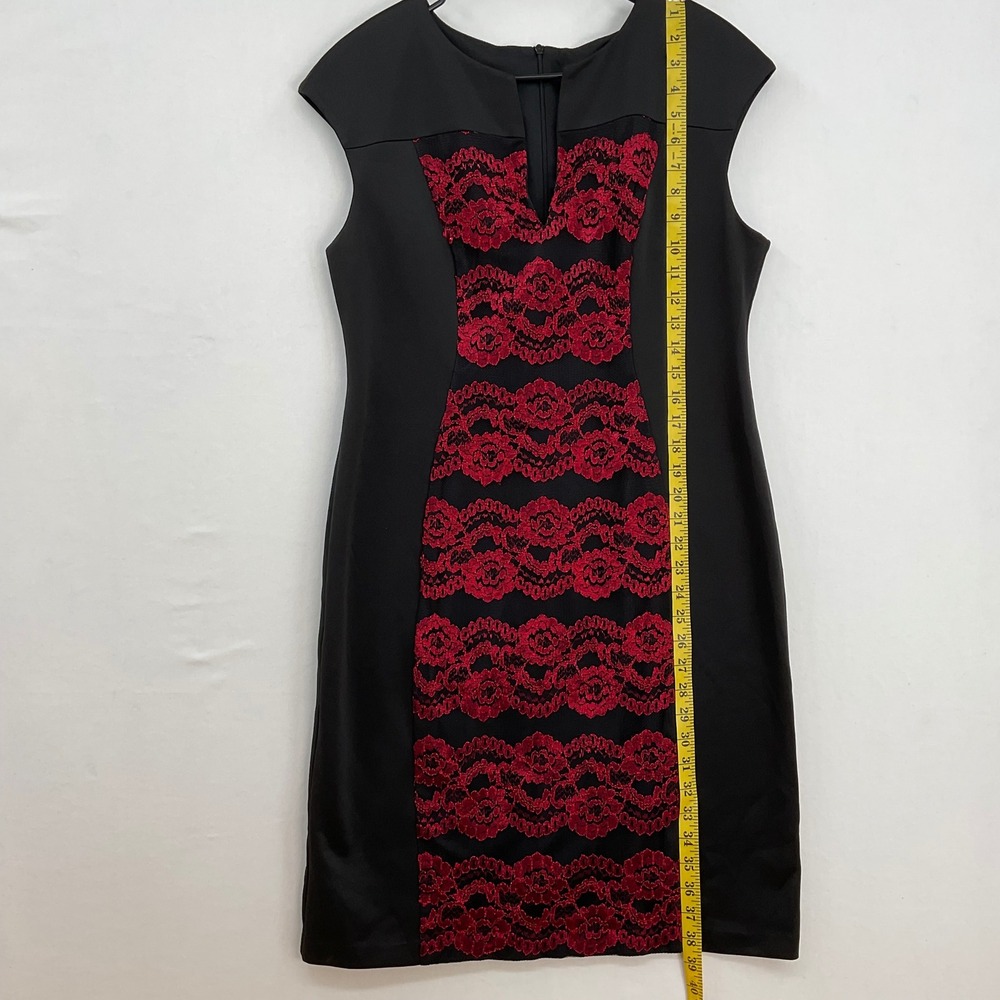 Connected‎ Apparel Womens Sheath Dress Black Red Floral Lace Cap Sleeve 14